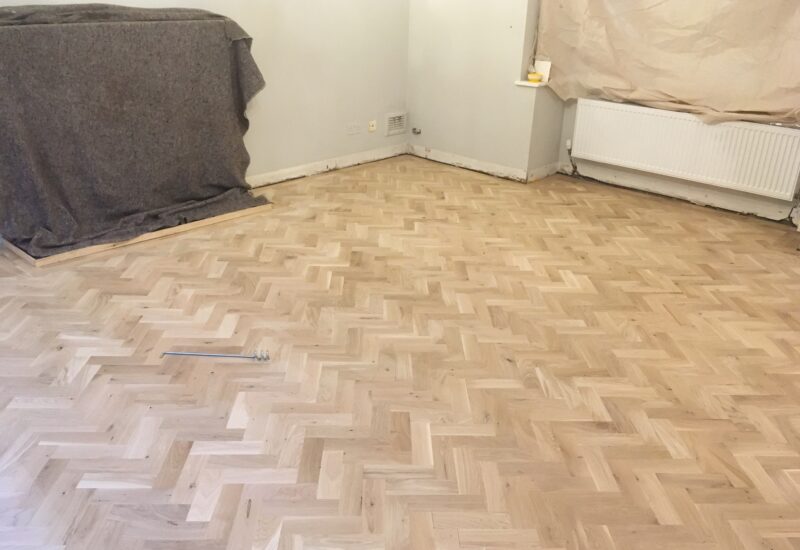 Parquet sanded back to bare wood