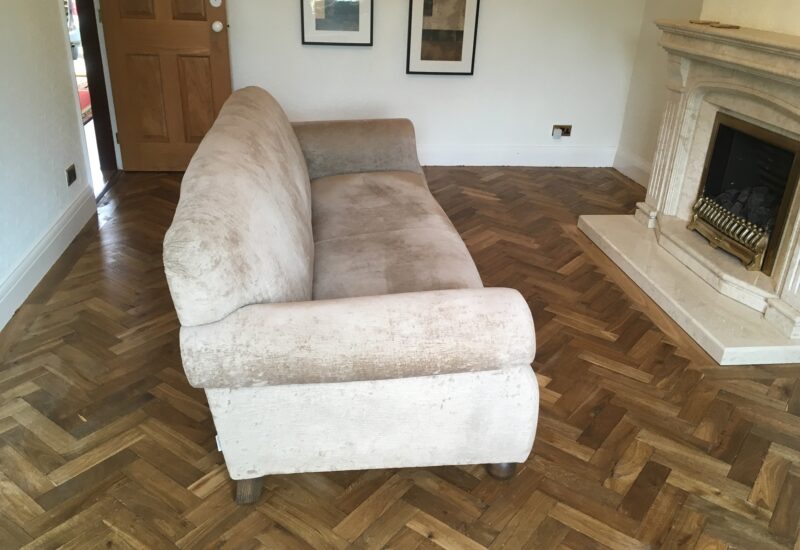 Reclaimed-look parquet, living room
